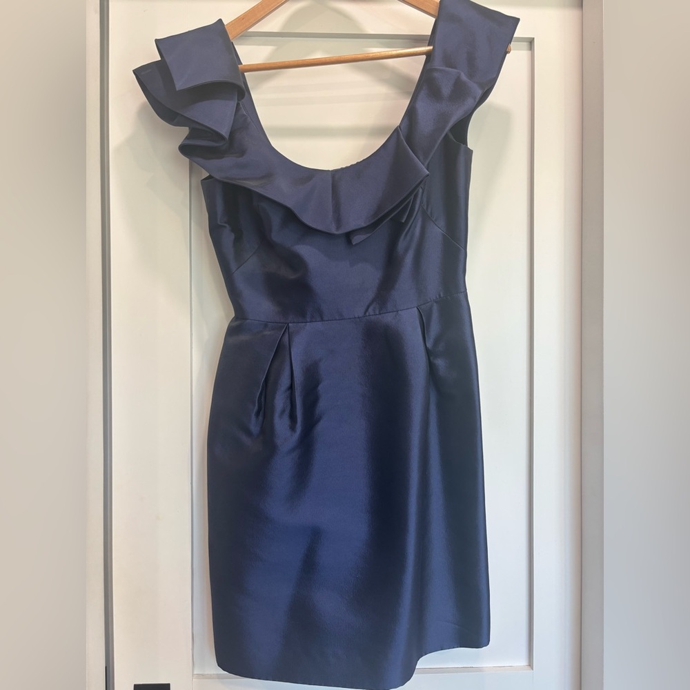 Lela Rose Navy Satin Mini Dress